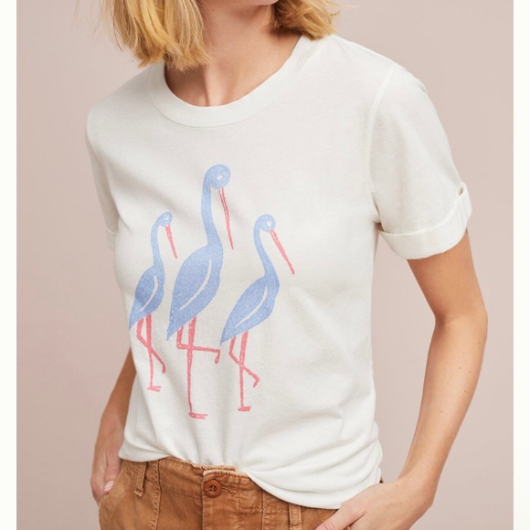 Sol Angeles Tops - Anthropologie Sol Angeles Cream Pelican Cotton Long Graphic T-shirt Tee Top XXS